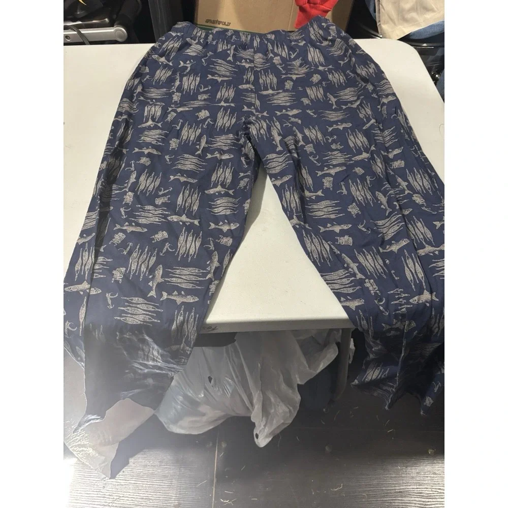 Columbia Pajama Sleep Pants Mens Large Blue Hawaiian Fish Cotton Pockets